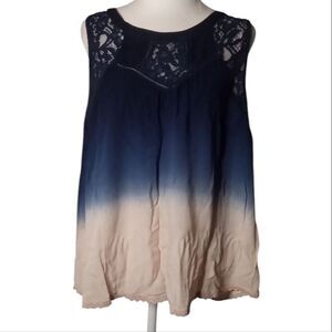 Given Kale Women's Sleeveless Cream & Navy Ombre Blouse Top Size XL